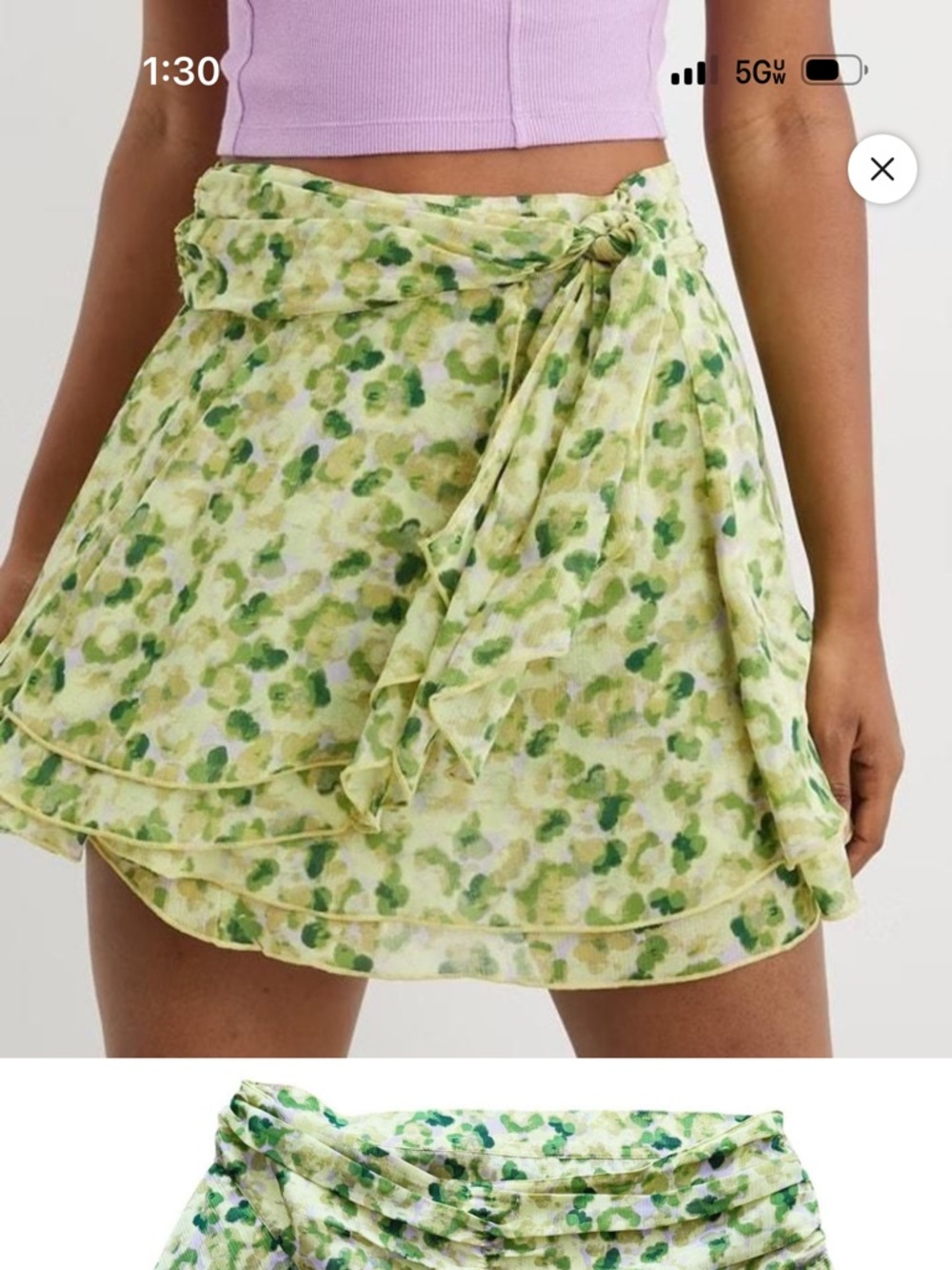 aerie Green Floral Ruffle Mini Skirt